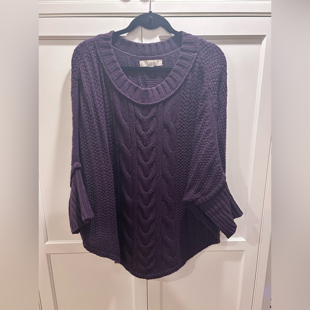 LOFT Women's Deep Purple Cable Knit Sweater